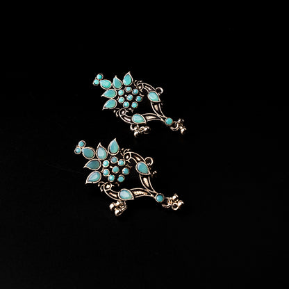 Mint Stone Studded Oxidised Dangler Earrings