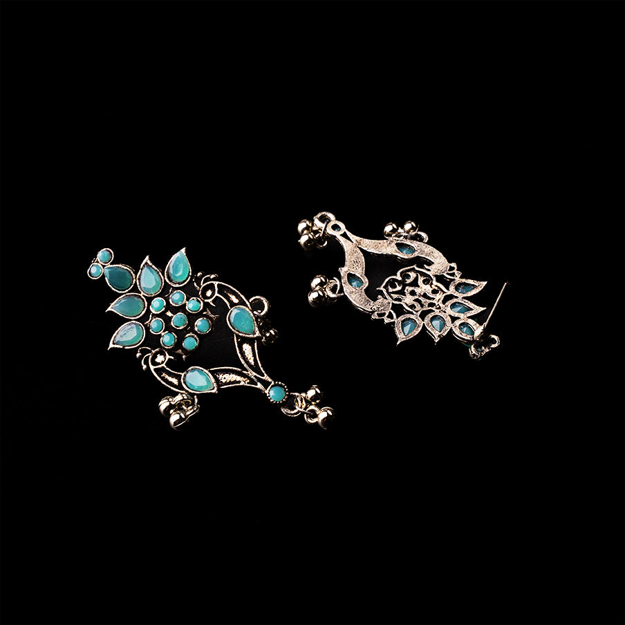 Mint Stone Studded Oxidised Dangler Earrings