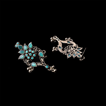 Mint Stone Studded Oxidised Dangler Earrings