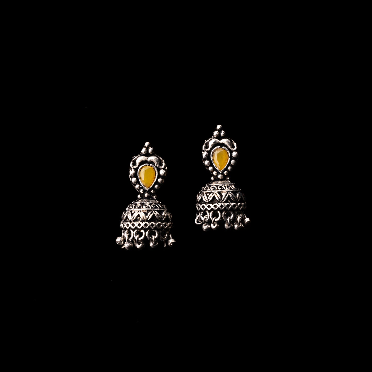 Yellow Stone Studded Beautiful Oxidised Earrings