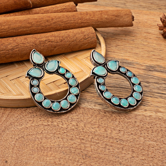 Mint Stone Studded Circular Stud Earrings