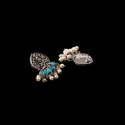 Sky Blue Stone Studded Elegant Oxidised Stud Earrings