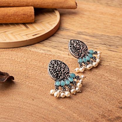 Mint Stone Studded Elegant Oxidised Stud Earrings