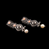Light Orangish Stone Studded Beautiful Oxidised Studs With Hanging Pearl