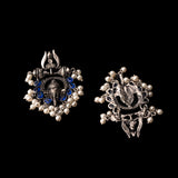 Blue Stone Studded Beautiful Ganesha Earrings With Hanging Baby Pearls