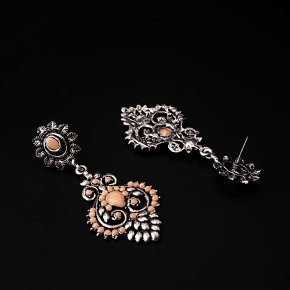 Light Orangish Stone Studded Statement Oxidised Earrings