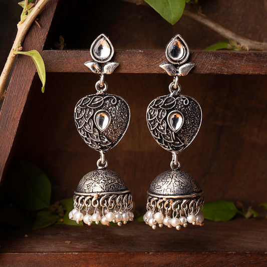 White Stone Studded Danglers With Hanging Jhumka