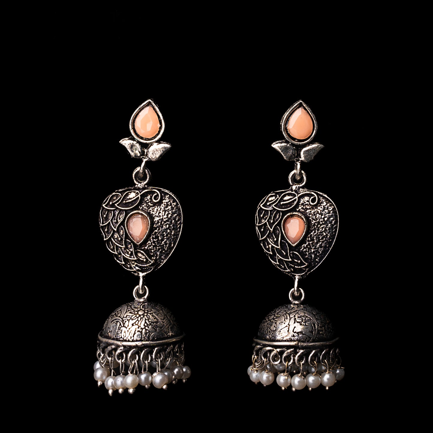 Light Orangish Stone Studded Danglers With Hanging Jhumka