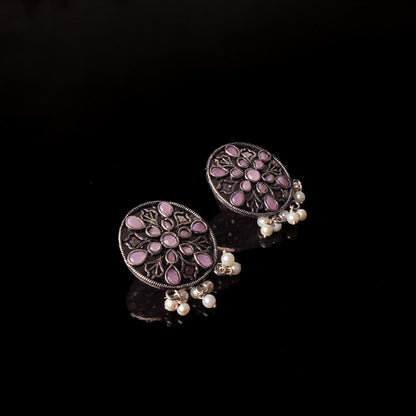 Baby Pink Stone Studded Circular Studs