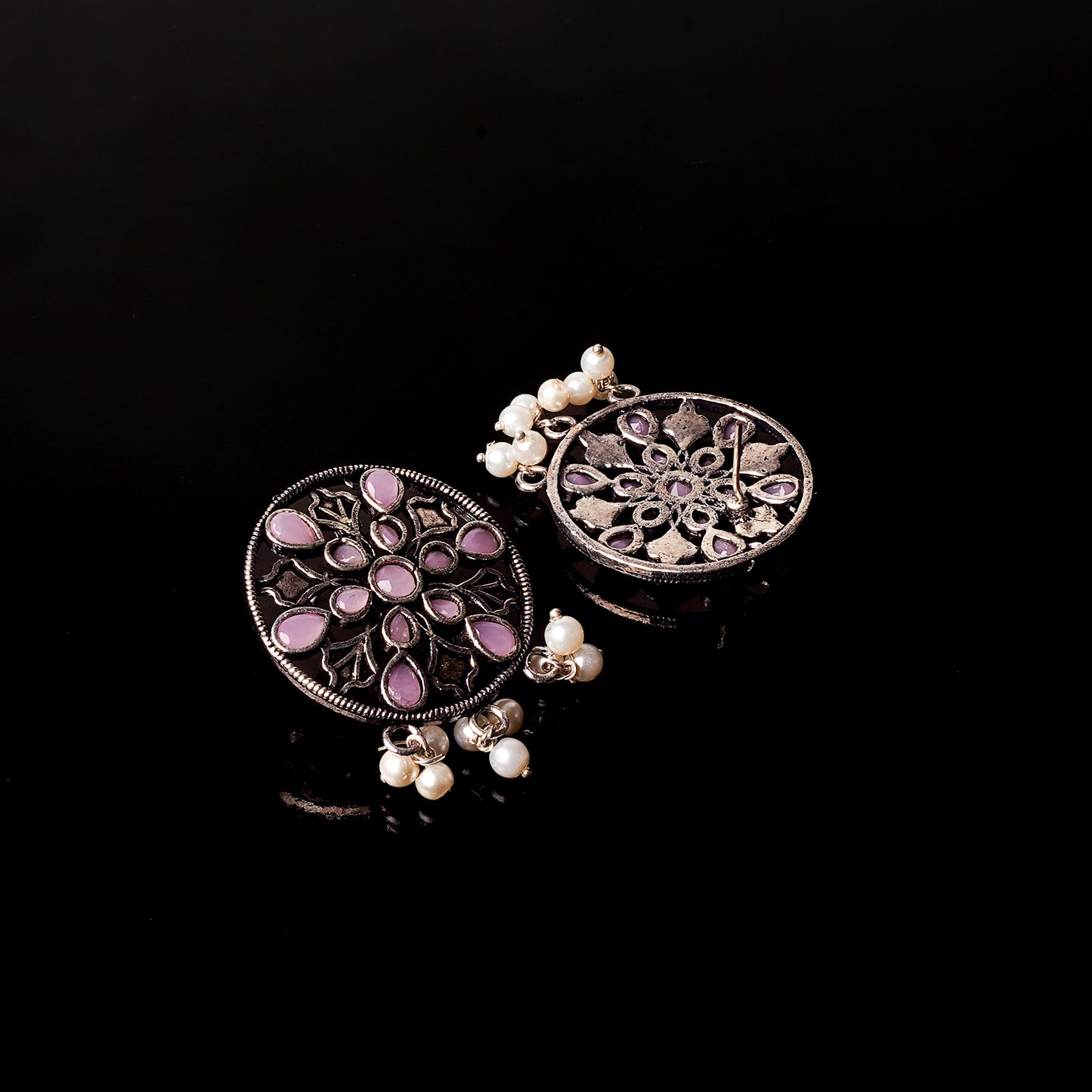 Baby Pink Stone Studded Circular Studs