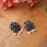 Black Stone Studded Circular Studs