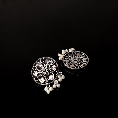 Black Stone Studded Circular Studs