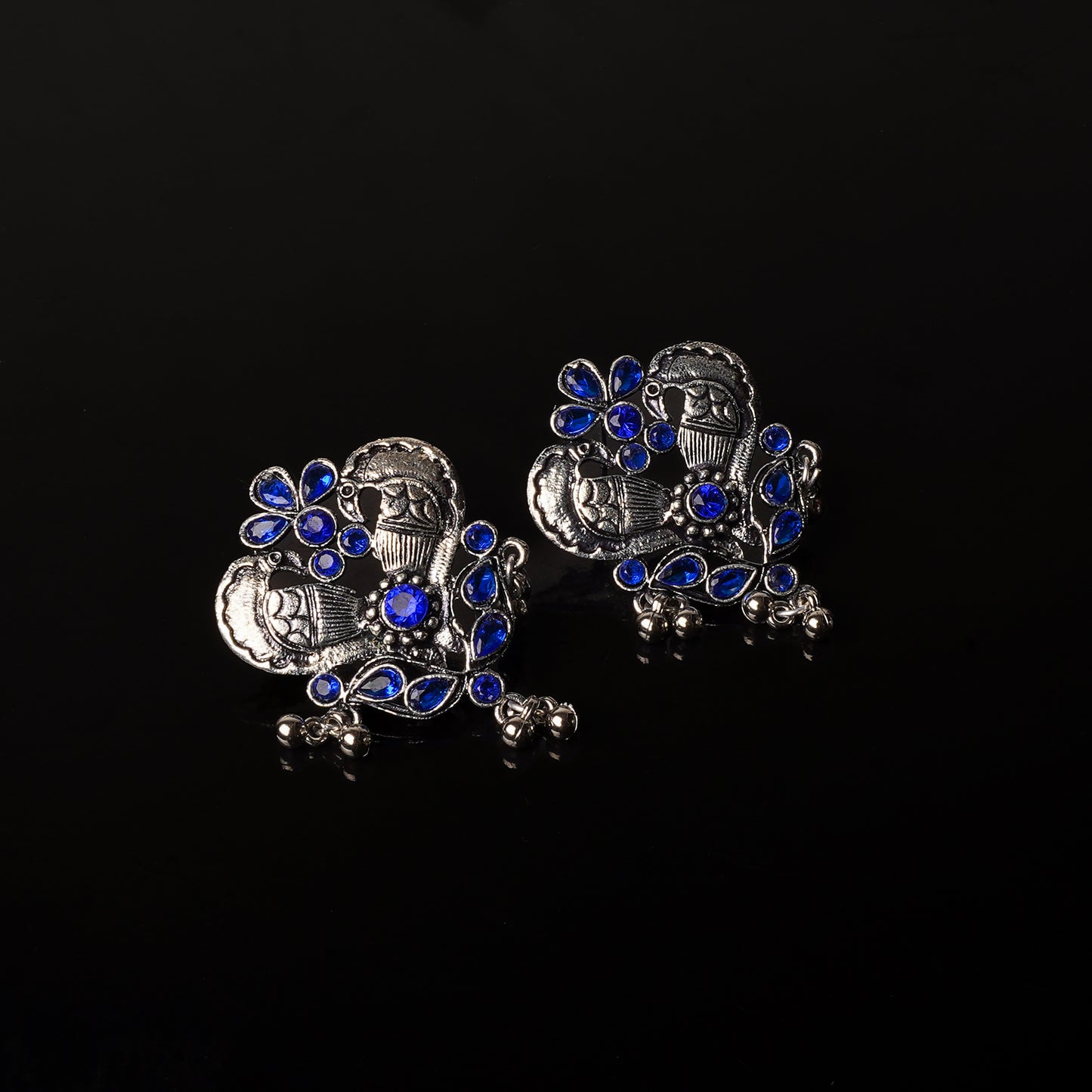 Blue Stone Studded Oxidised Earrings