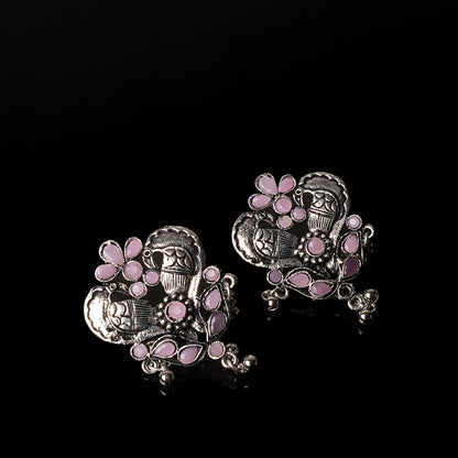 Baby Pink Stone Studded Oxidised Earrings