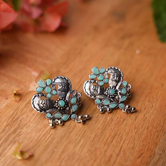 Mint Stone Studded Oxidised Earrings