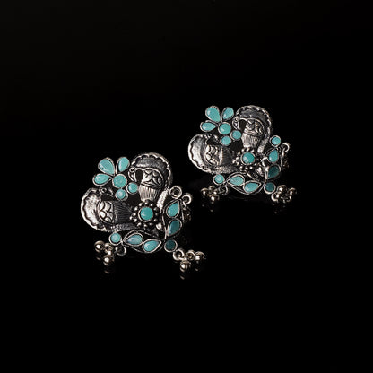 Mint Stone Studded Oxidised Earrings