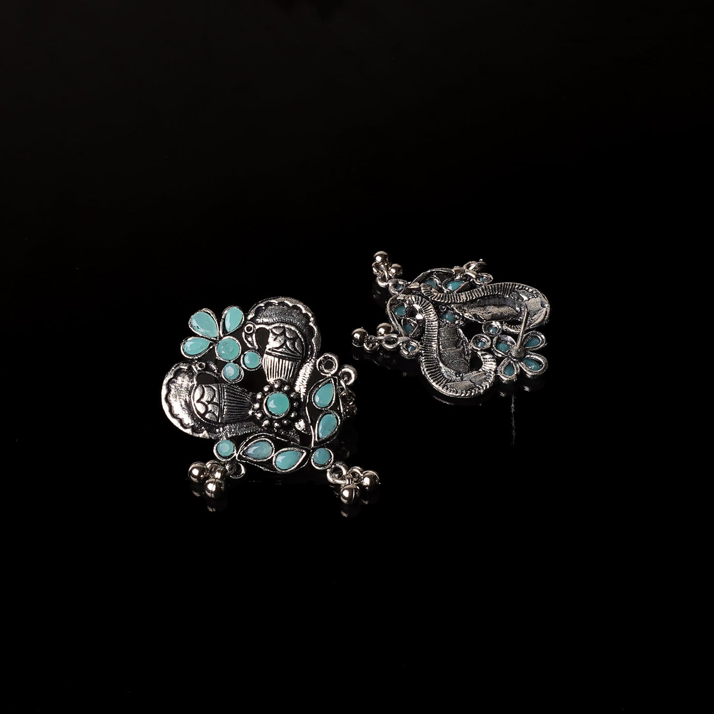 Mint Stone Studded Oxidised Earrings