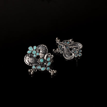 Mint Stone Studded Oxidised Earrings