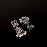 Light Orangish Stone Studded Delicate Oxidised Earrings With Hanging Pearls