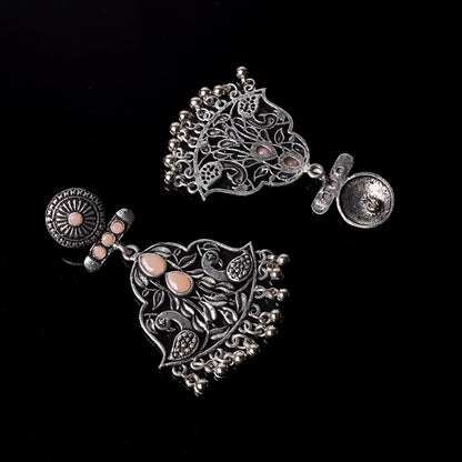 Light Orangish Stone Studded Oxidised Danglers