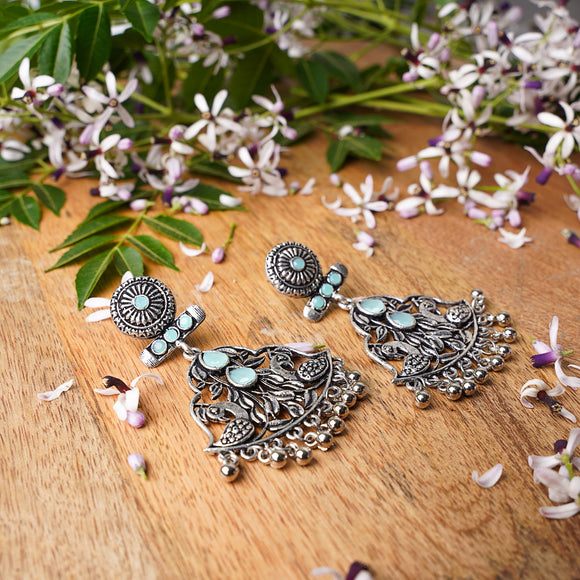 Mint Stone Studded Oxidised Danglers