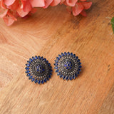 Blue Stone Studded Intricate Oxidised Stud Earrings