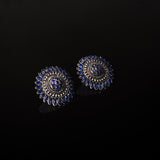 Blue Stone Studded Intricate Oxidised Stud Earrings