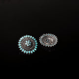 Mint Stone Studded Intricate Oxidised Stud Earrings