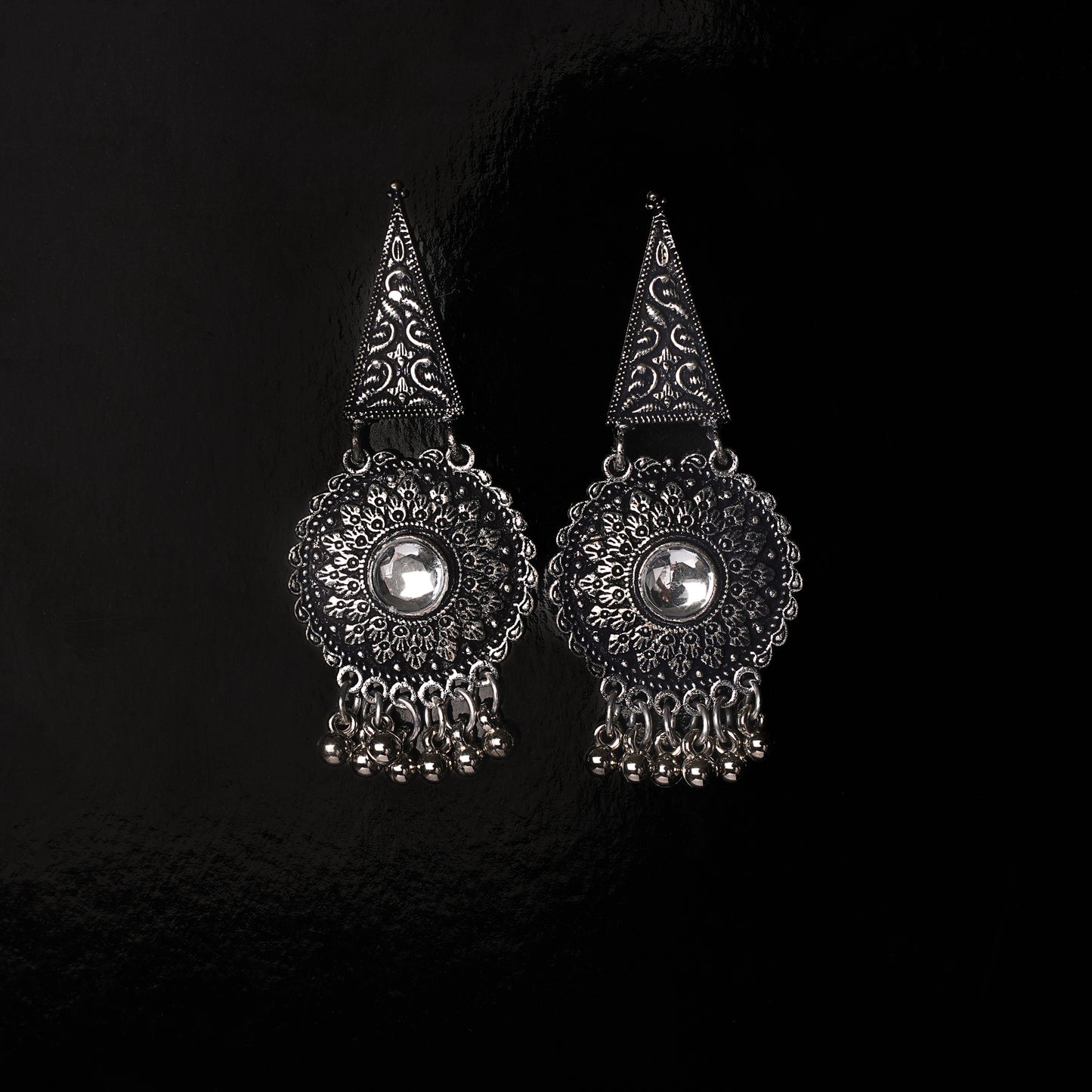 White Stone Studded Oxidised Earrings