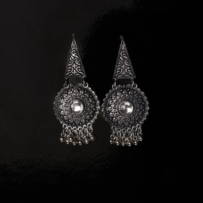 White Stone Studded Oxidised Earrings