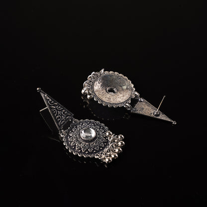 White Stone Studded Oxidised Earrings