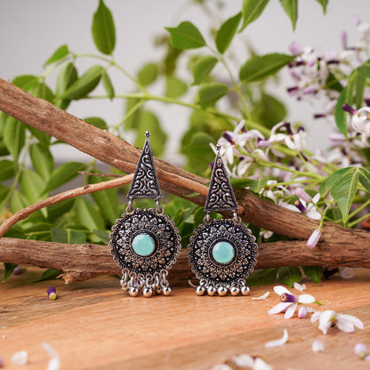 Mint Stone Studded Oxidised Earrings