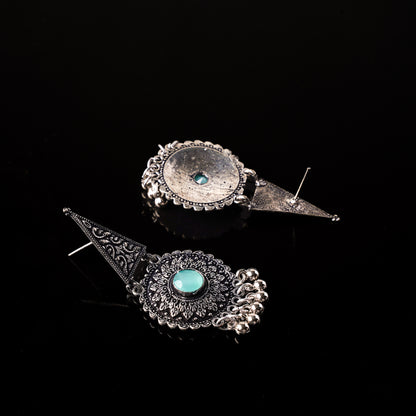 Mint Stone Studded Oxidised Earrings