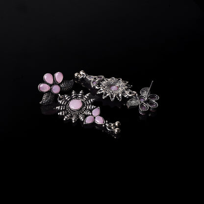 Baby Pink Stone Studded Oxidised Earrings