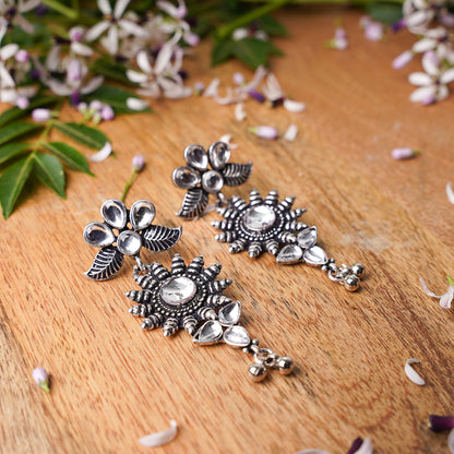 White Stone Studded Oxidised Earrings