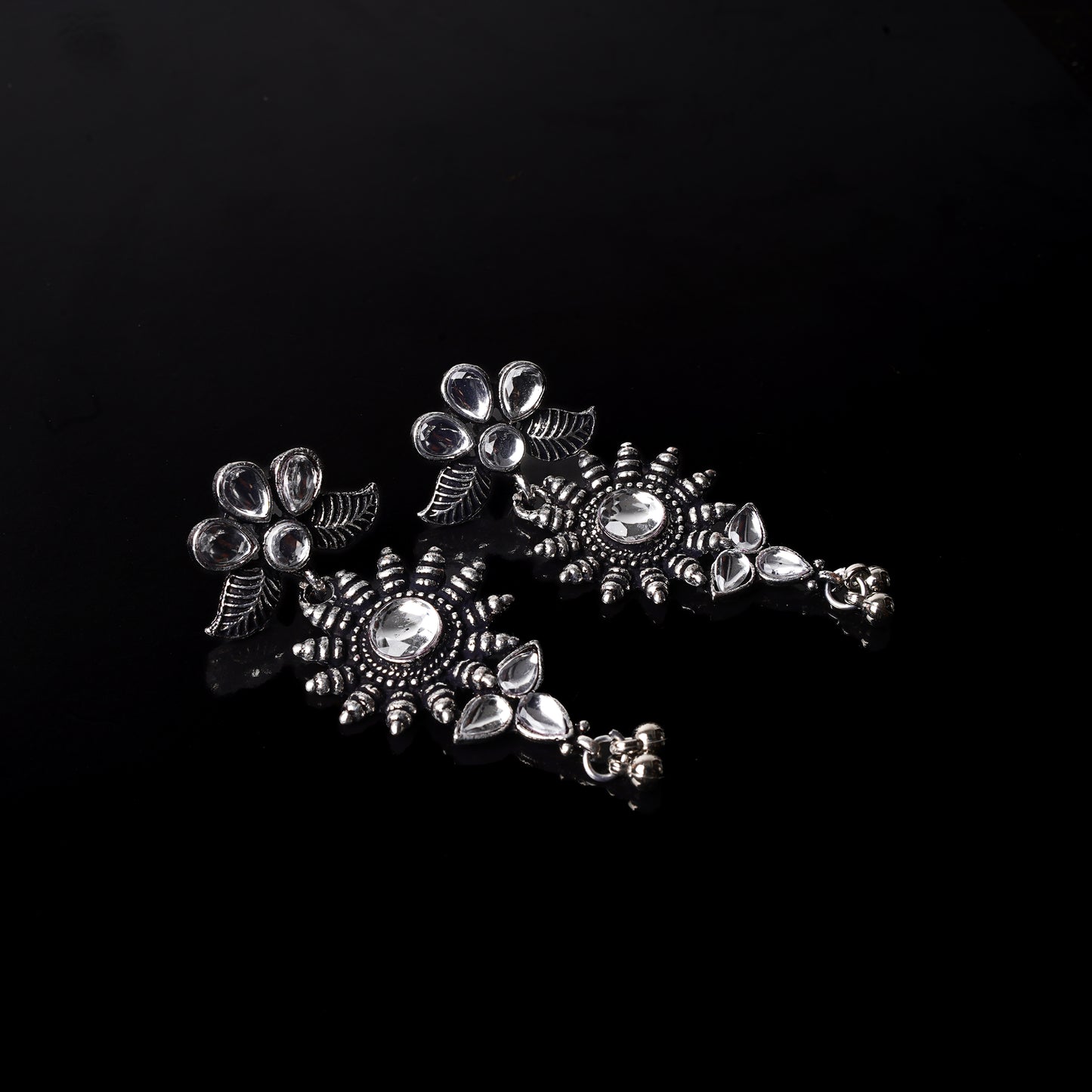 White Stone Studded Oxidised Earrings