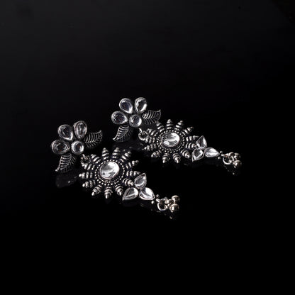 White Stone Studded Oxidised Earrings