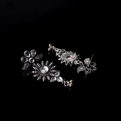 White Stone Studded Oxidised Earrings