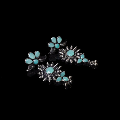 Mint Stone Studded Oxidised Earrings