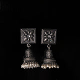 White Stone Studded Oxidised Earrings With Hanging Pearls