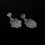 Blue Stone Studded Intricate Oxidised Dangler Earrings