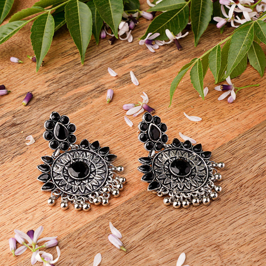 Black Stone Studded Oxidised Earrings