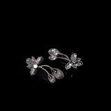 White Stone Studded Flower Shaped Intricate Oxidised Earrings