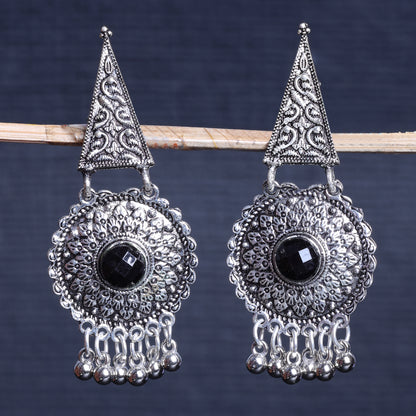 Black Stone Studded Oxidised Earrings