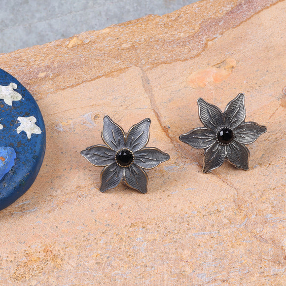 Black Stone Studded Brass Studs