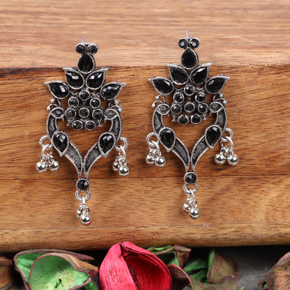 Black Stone Studded Oxidised Dangler Earrings