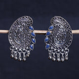 Blue Stone Studded Oxidised Earrings