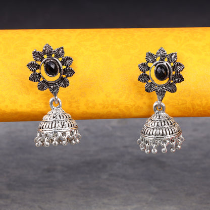 Black Stone Studded Oxidised Dangler Earrings