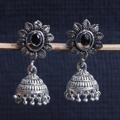 Black Stone Studded Oxidised Dangler Earrings