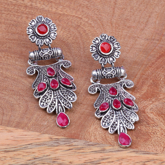 White Stone Studded Rajwada Style Oxidised Earrings